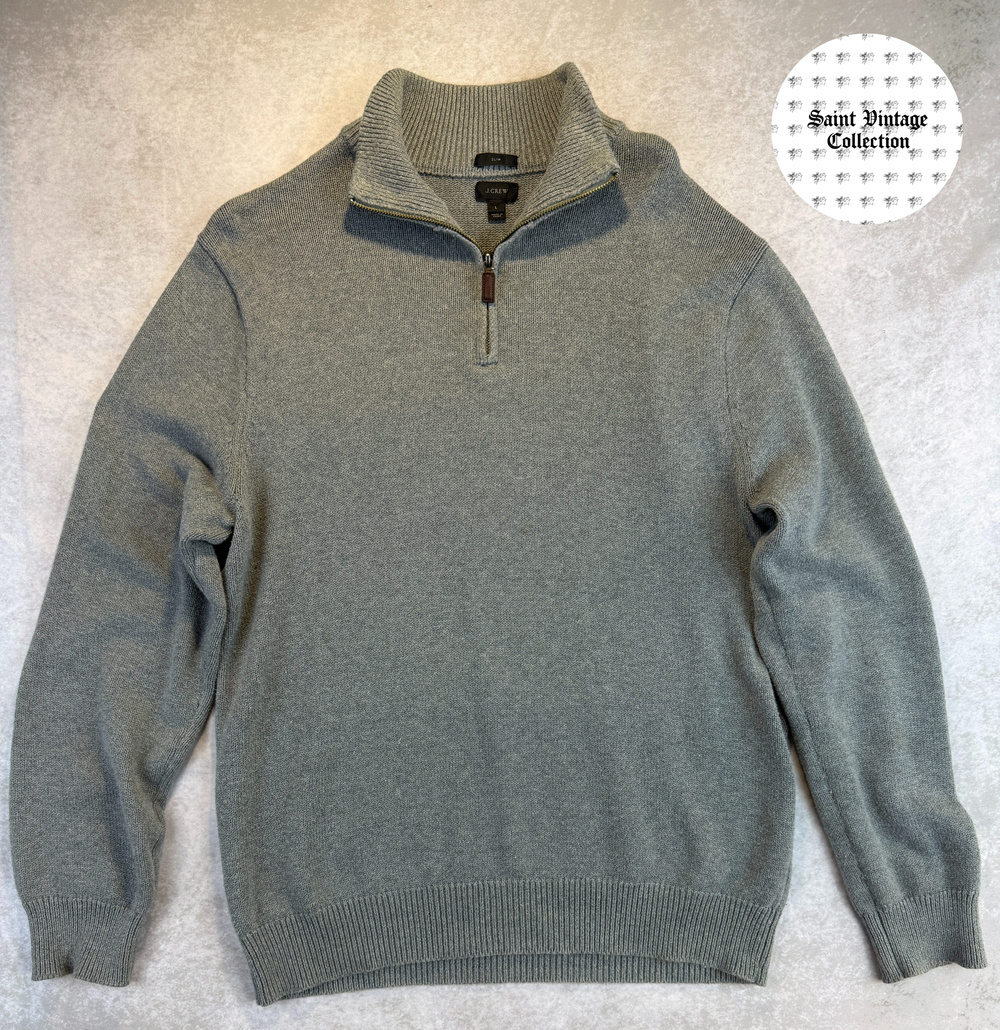J. Crew Quarter Zip Sweater Gray Knit Mens Large Slim